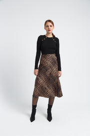 JUPE SATIN LEOPOLD MARRON